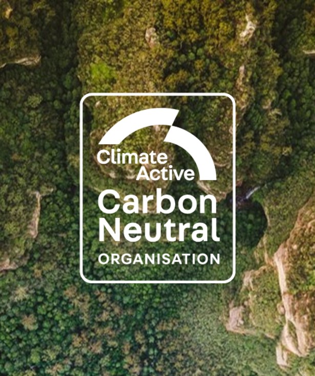 Climate Active - Carbon Neutral Certification Logo with nature background